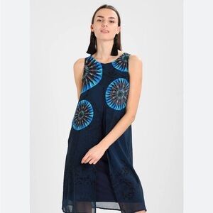 Desigual Mandala Print Chiffon Dress Sleeveless Boho Midi Layered Festival Dress